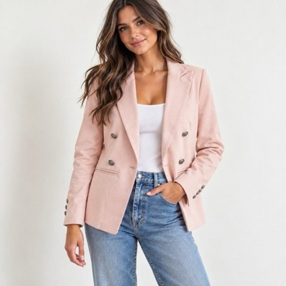EVEREVE Womens Lenox Blush Pink Double Breasted Blazer Preppy Jacket Size Large